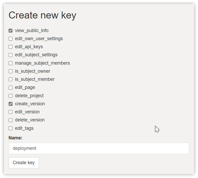 The API key selected